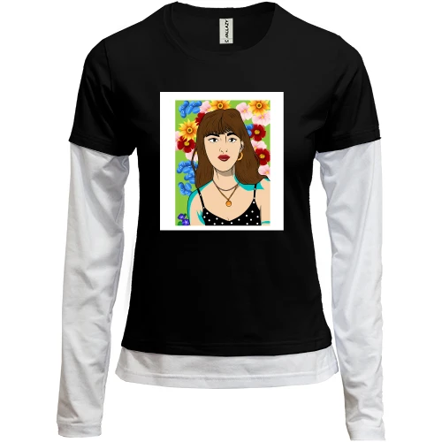 Женский лонгслив Комби Brown-haired woman in flowers
