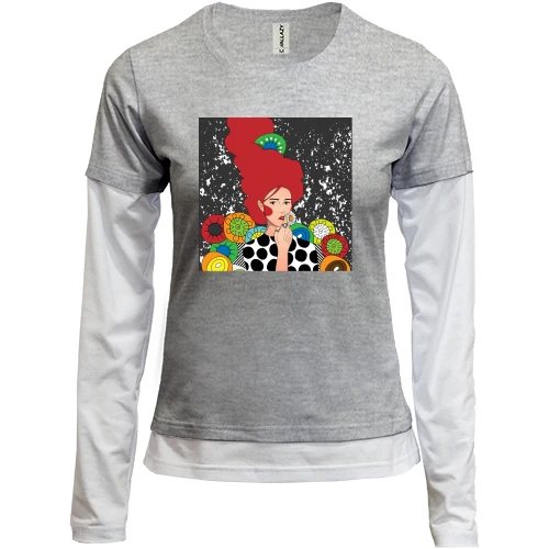 Женский лонгслив Комби Redhead girl with flowers