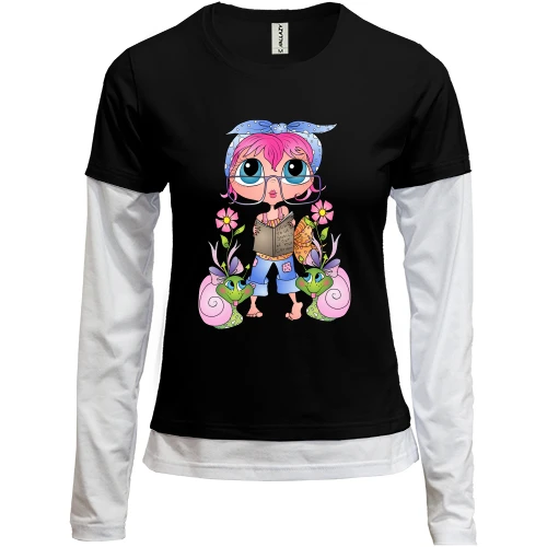 Женский лонгслив Комби Girl with pink hair