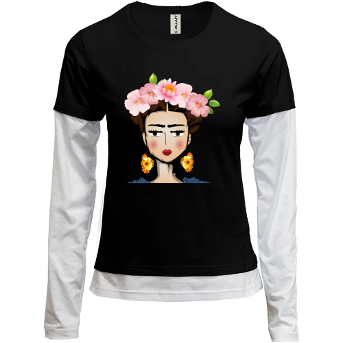 Женский лонгслив Комби Girl with pink flowers