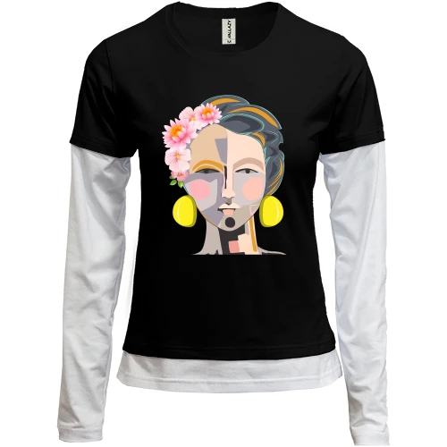 Женский лонгслив Комби Woman with pop art portrait