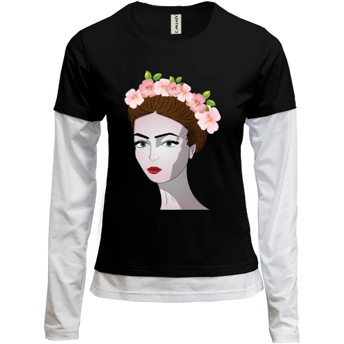 Женский лонгслив Комби Girl with pink flowers 1