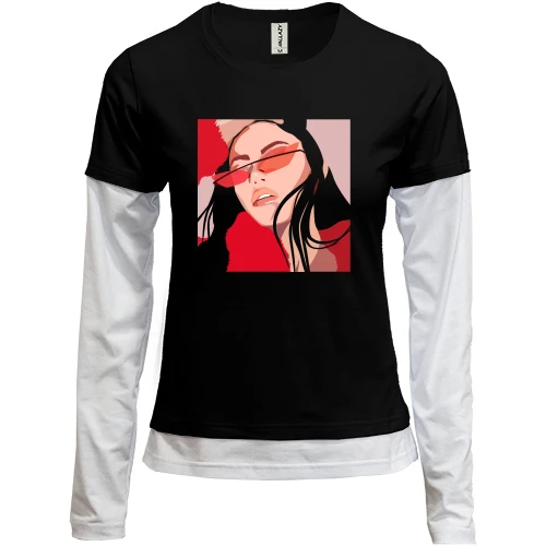 Женский лонгслив Комби Girl with red glasses art