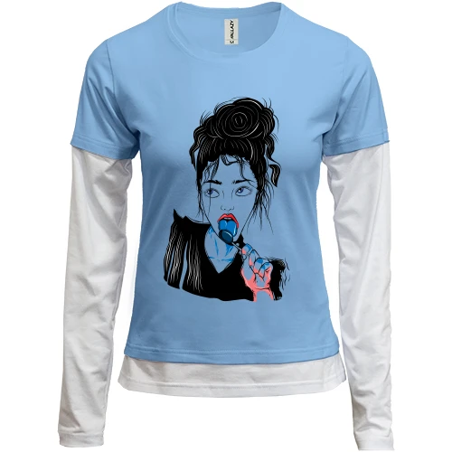 Женский лонгслив Комби Girl portrait art blue lollipop