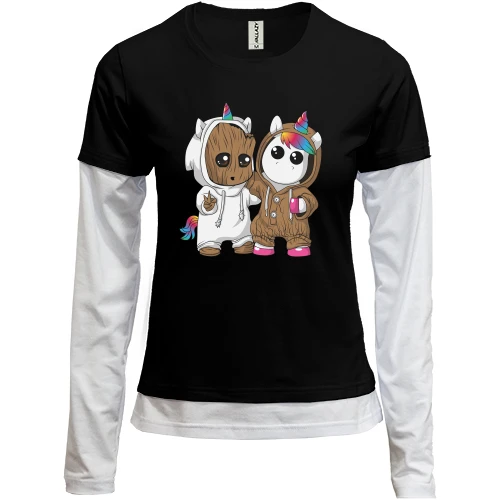 Женский лонгслив Комби Baby groot and unicorn