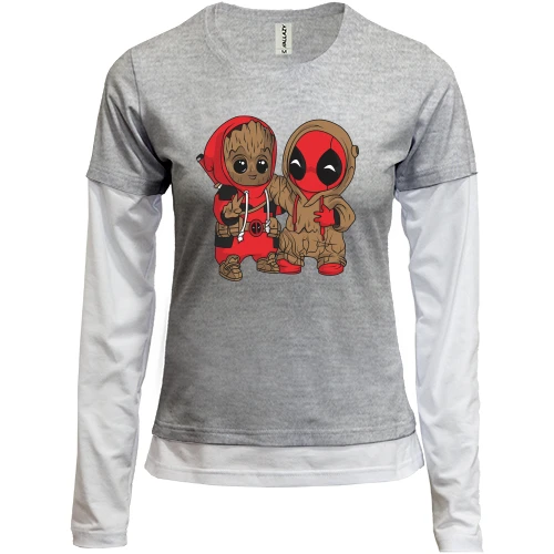 Женский лонгслив Комби Baby groot and deadpool