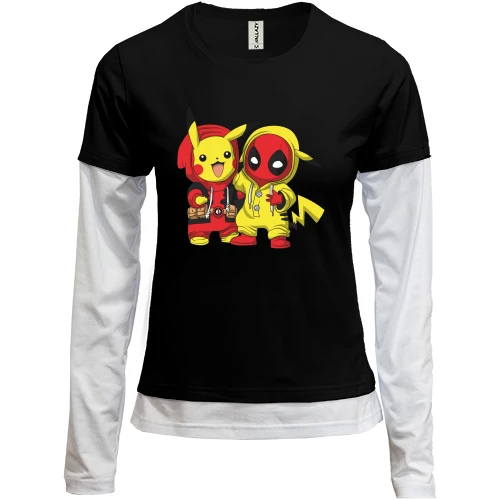 Женский лонгслив Комби Pikachu and Deadpool