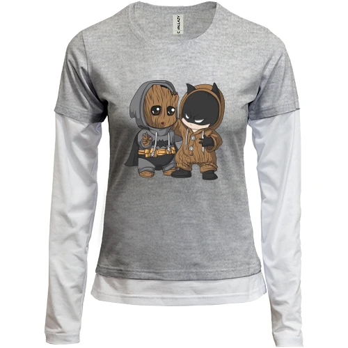 Женский лонгслив Комби Baby groot and batman