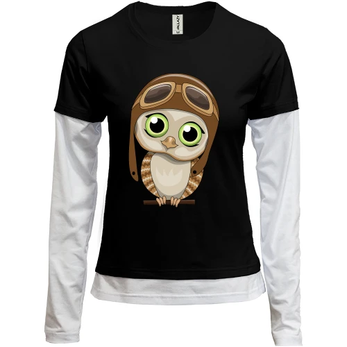 Жіночий лонгслів Комбі, Чорний, Baby owl pilot