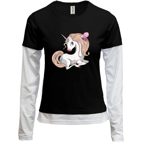 Женский лонгслив Комби Baby unicorn with butterfly