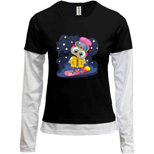 Женский лонгслив Комби Baby owl snowboard
