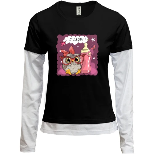Женский лонгслив Комби Baby owl It's a girl