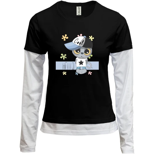 Женский лонгслив Комби Baby cat hello