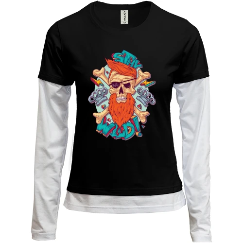 Женский лонгслив Комби Skull with a red beard