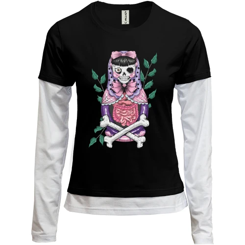 Женский лонгслив Комби Matryoshka skull