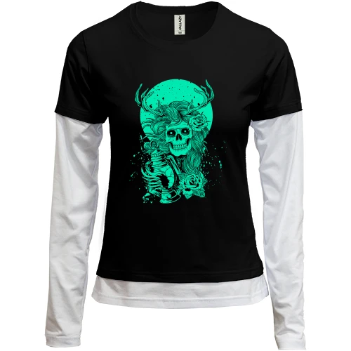 Женский лонгслив Комби Green moon and skull