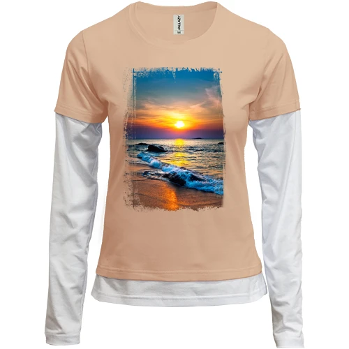 Женский лонгслив Комби Sunset в рваной рамке