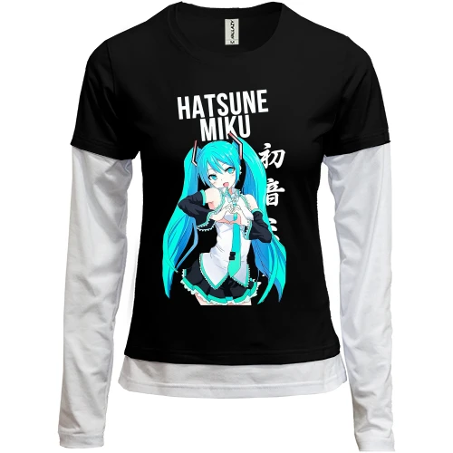 Жіночий лонгслів Комбі, чорний, Hatsune Miku