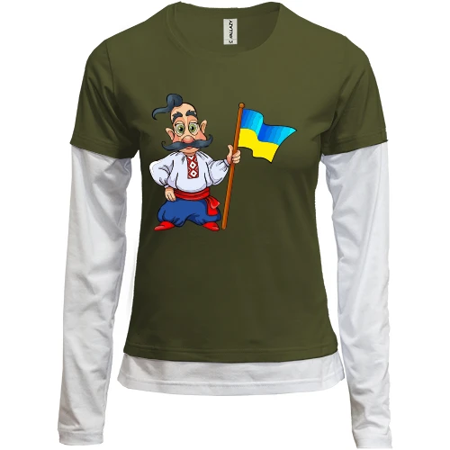 Женский лонгслив Комби Казак с украинским флагом