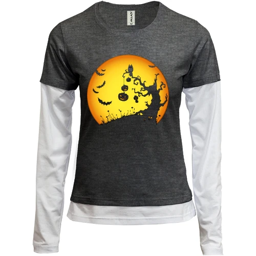 Женский лонгслив Комби с деревом и страшными персонажами Helloween