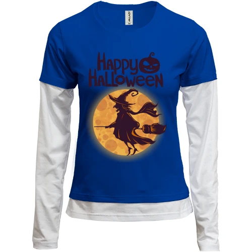 Женский лонгслив Комби с ведьмой на метле "Happy Halloween"