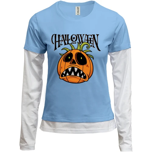 Женский лонгслив Комби с зубастой тыквой "Halloween"