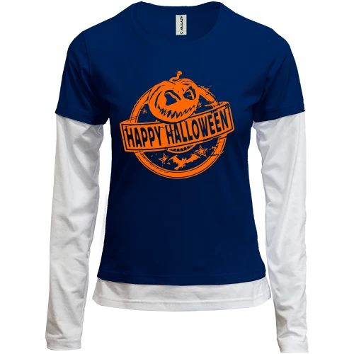 Женский лонгслив Комби "Happy Halloween" с тыквой в круге