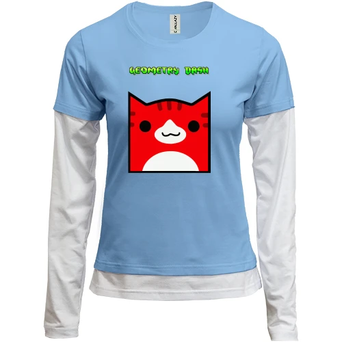 Женский лонгслив Комби, Синий, GEOMETRY DASH CAT SKIN