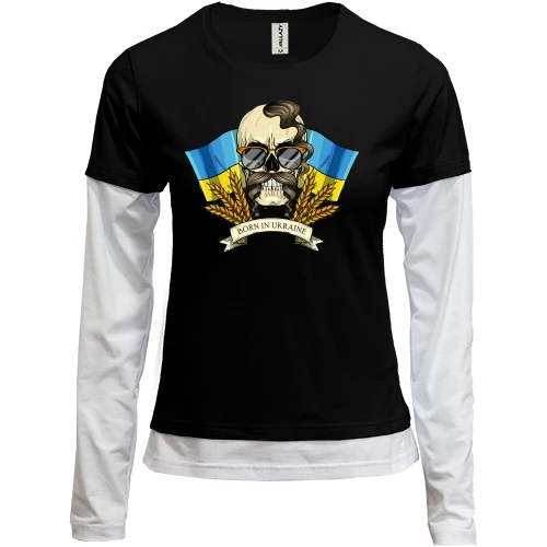 Жіночий лонгслів Комбі, Чорний, Козак-хіпі (Born in Ukraine) 2