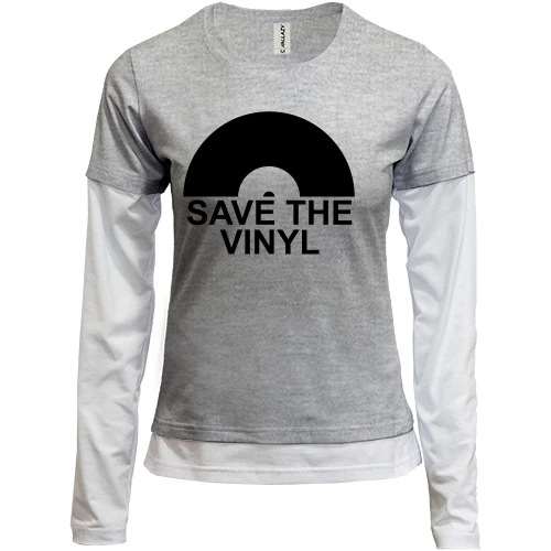 Женский лонгслив Комби, синий, Save the vinyl