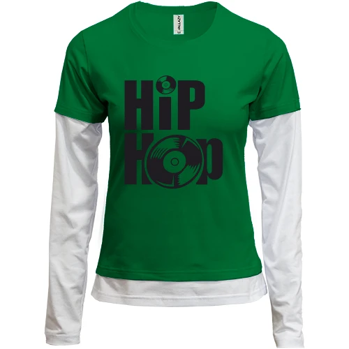 Женский лонгслив Комби, синий, I love Hip Hop