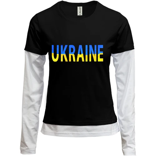 Женский лонгслив Комби Ukraine (желто-синяя надпись)