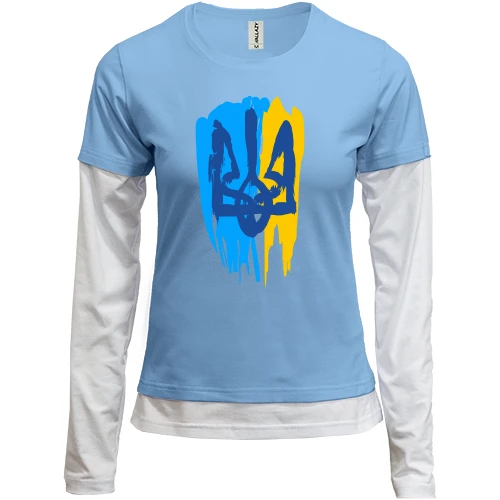 Женский лонгслив Комби с гербом Украины (стилизованный под краску) 3