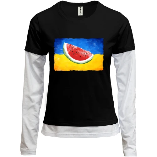 Женский лонгслив Комби Херсон (флаг Украины и кусочек арбуза)