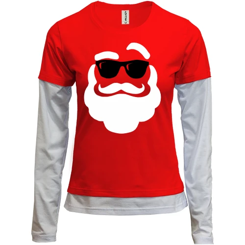 Женский лонгслив Комби с Сантой в темных очках (Cool Santa)