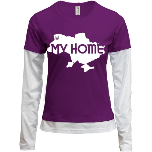 Женский лонгслив Комби с картой "My HOME"