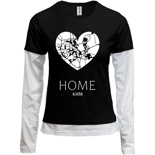 Женский лонгслив Комби с сердцем Киев "Home"