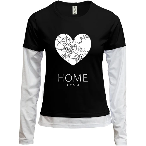 Женский лонгслив Комби с сердцем "Home Луганск"