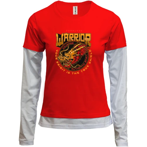 Женский лонгслив Комби, красный, с золотым драконом Fearless Warrior