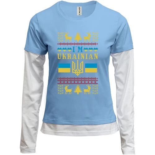 Женский лонгслив Комби "Новогодняя вышиванка i`m ukranian"