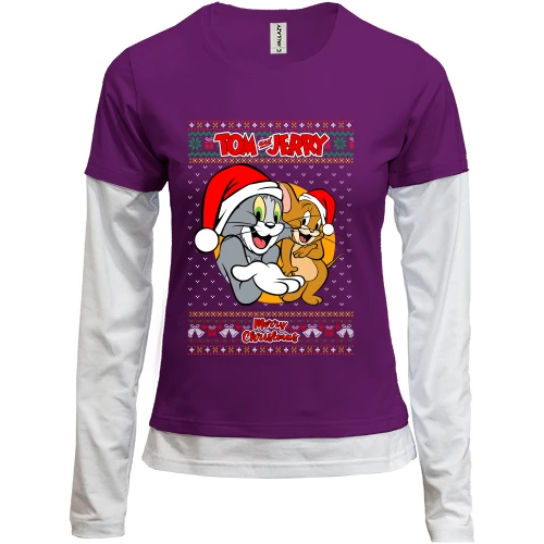 Женский лонгслив Комби с Томом и Джерри "Merry Christmas"