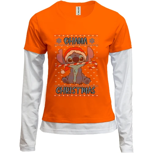 Женский лонгслив Комби со Стичем "Ohana Christmas"