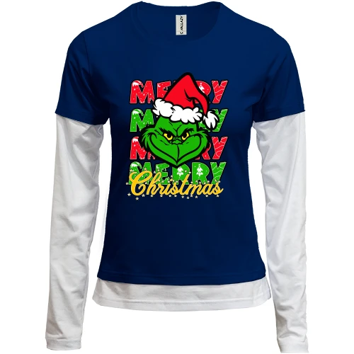 Женский лонгслив Комби с Гринчем "Merry merry merry"