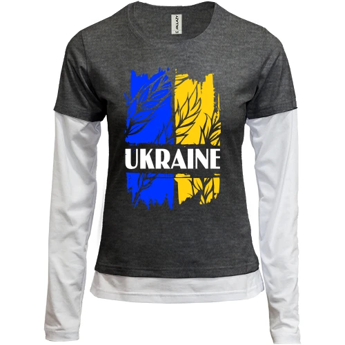 Женский лонгслив Комби с надписью "Ukraine" на фоне флага