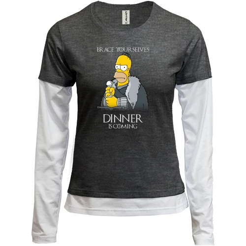 Женский лонгслив Комби, серый меланж, "Гомер - Dinner is coming"
