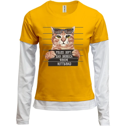 Женский лонгслив Комби с арестованным котом "Kitty BAD"