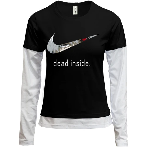 Жіночий лонгслів Комбі, чорний, "Dead inside"
