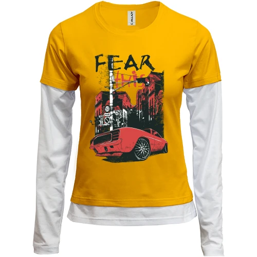 Женский лонгслив Комби c машиной и надписью "Fear this"