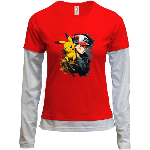 Женский лонгслив Комби "Ash ketchum and pikachu"