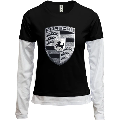 Жіночий лонгслів Комбі із ч.б. логотипом Porsche